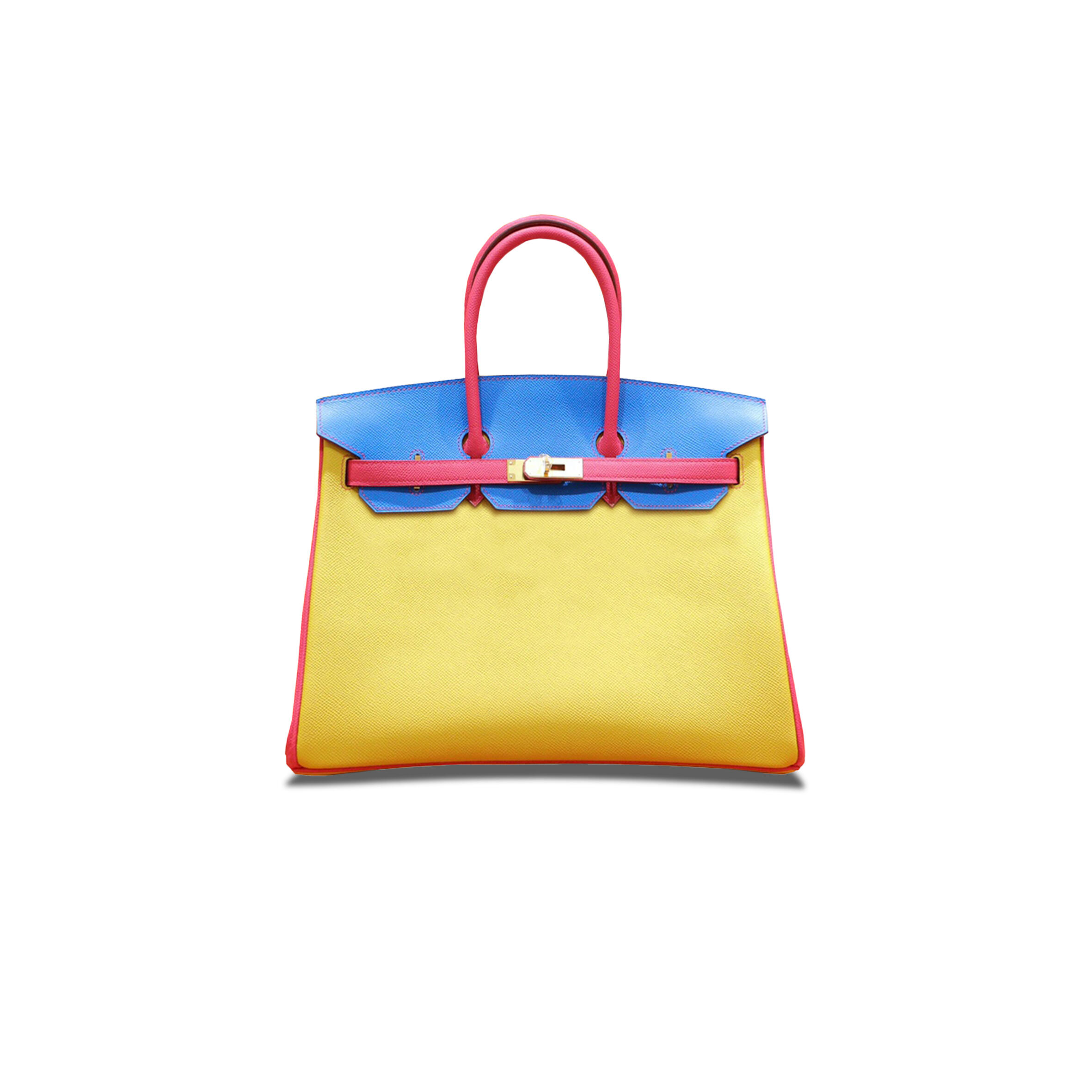 H**me5 BIRKIN 30 TOGO LEATHER LEMON YELLOW HEAVEN BLUE PEACH PINK GOLD BUCKLE 5701559583 (30*23*15cm) Master Quality